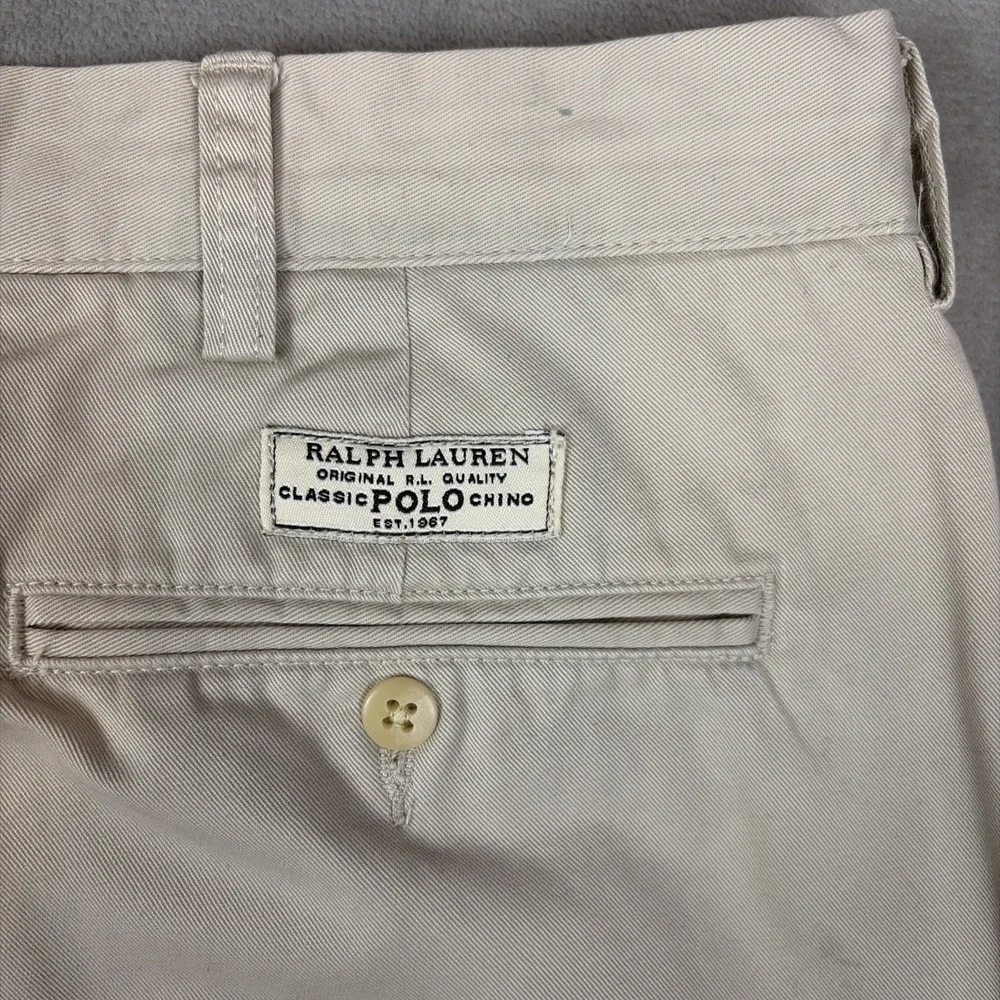 Polo Ralph Lauren Chino Pants‎ Mens 40/29 Beige Pleated Cuffed Cotton Twill